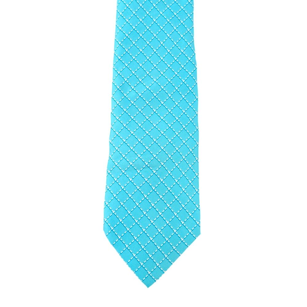 Vintage Hermès 100% Silk Men's Teal Tie With Blue/White Geometric Designs